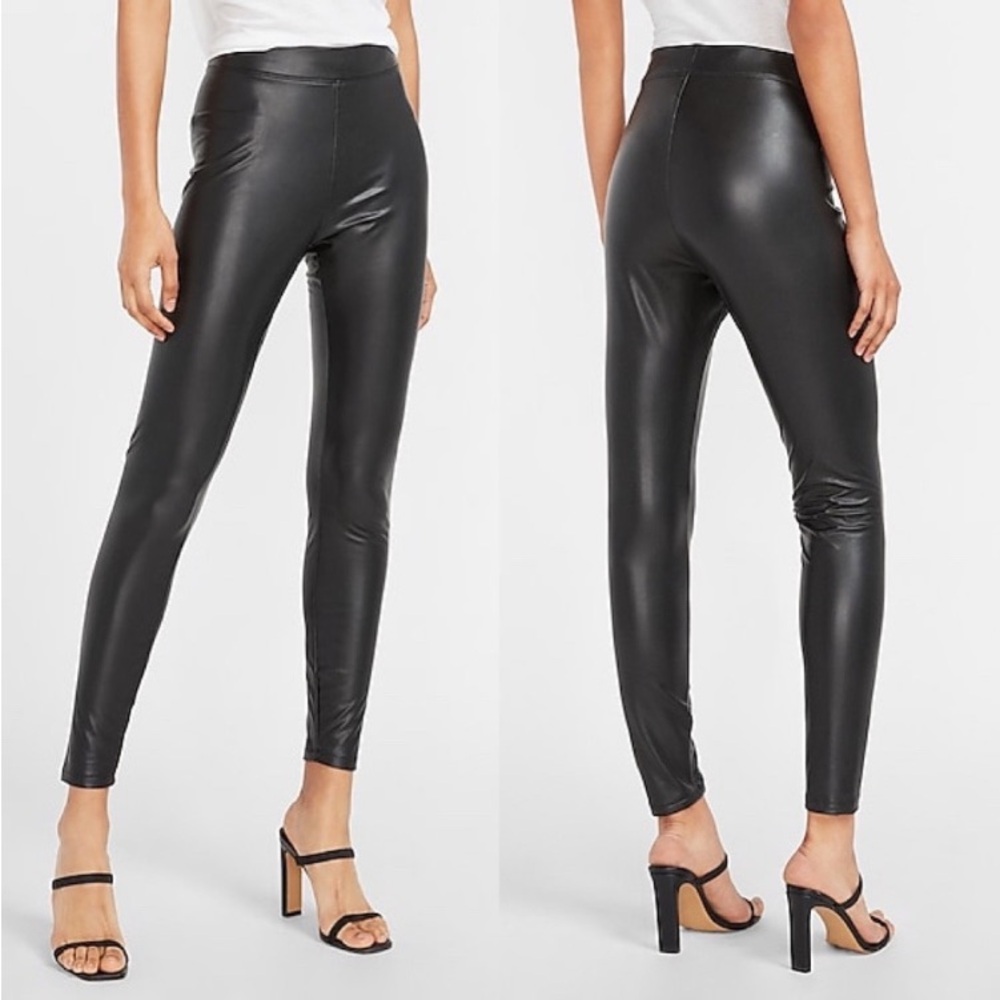 New! Express Faux Leather Pants Black High Rise Ankle Medium
